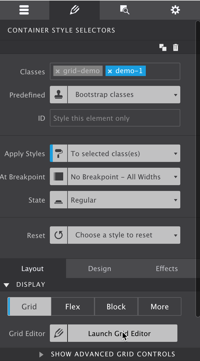 Visualizing grid areas in CSS Grid Builder.