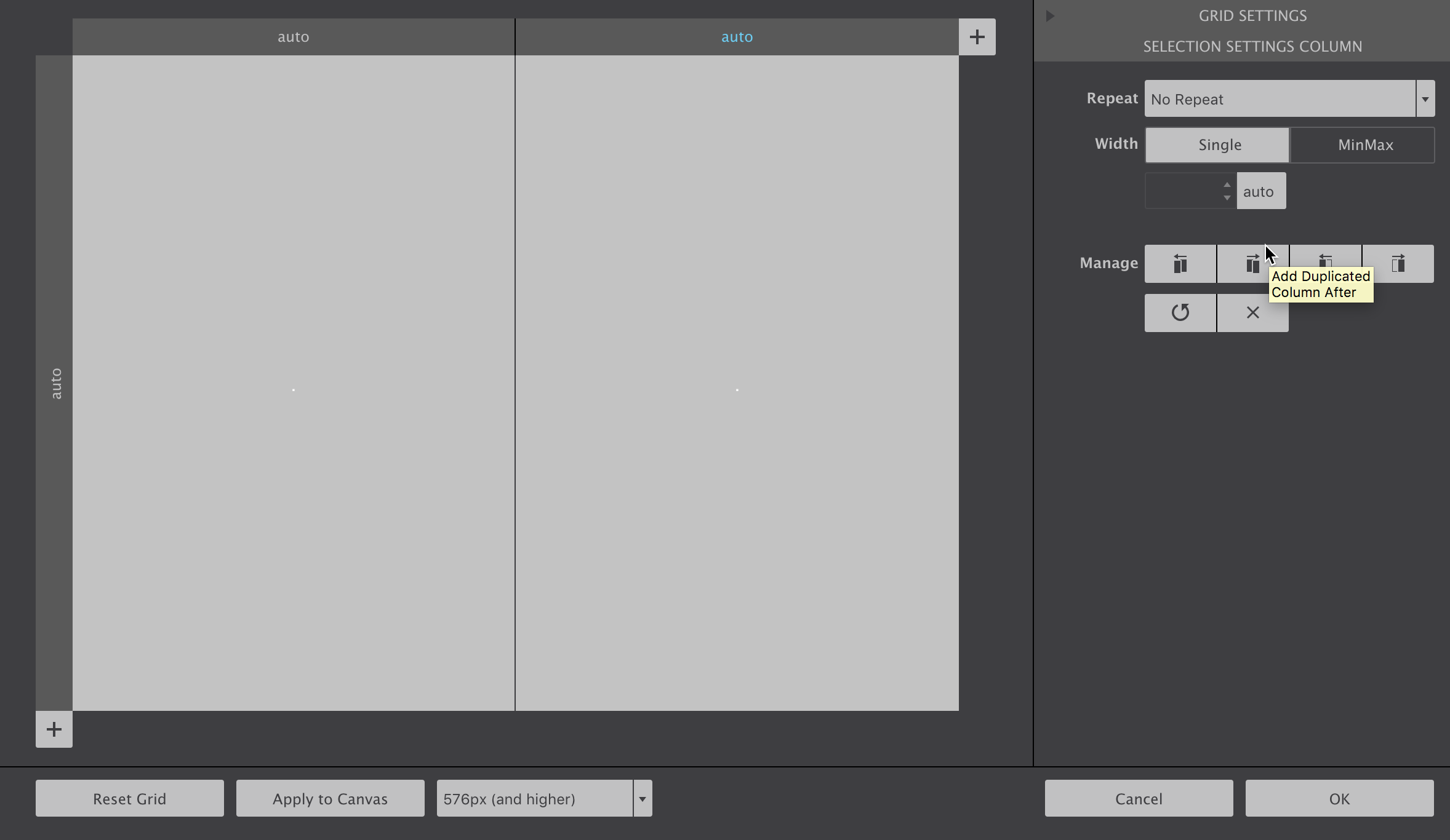 Visualizing grid areas in CSS Grid Builder.